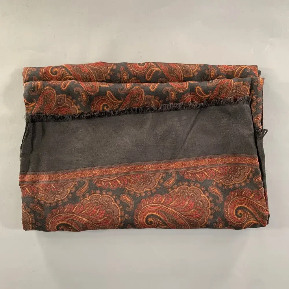 LUCIANO Size One Size Black Burgundy Paisley Silk Wool Scarves